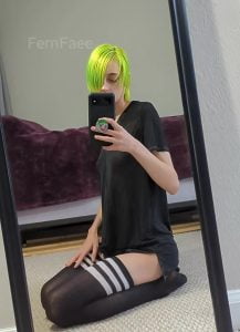 Green hair Selfie Showing tits by fernfaee