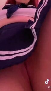 Cute TikTok thot wearing Japanese highschool girl skirt without panties because she wants to show her pussy